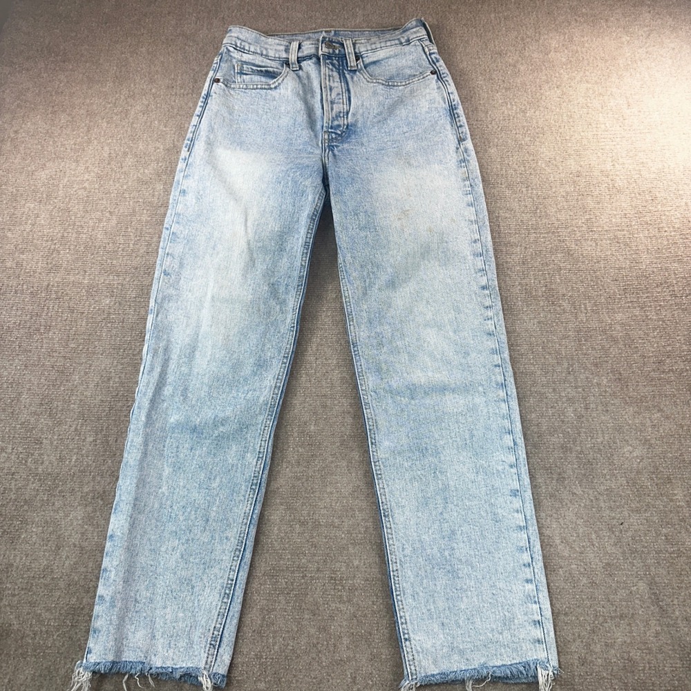 Old Navy Sky-Hi Straight Jeans Light Wash High Rise Button Fly Raw Hem 0 6078